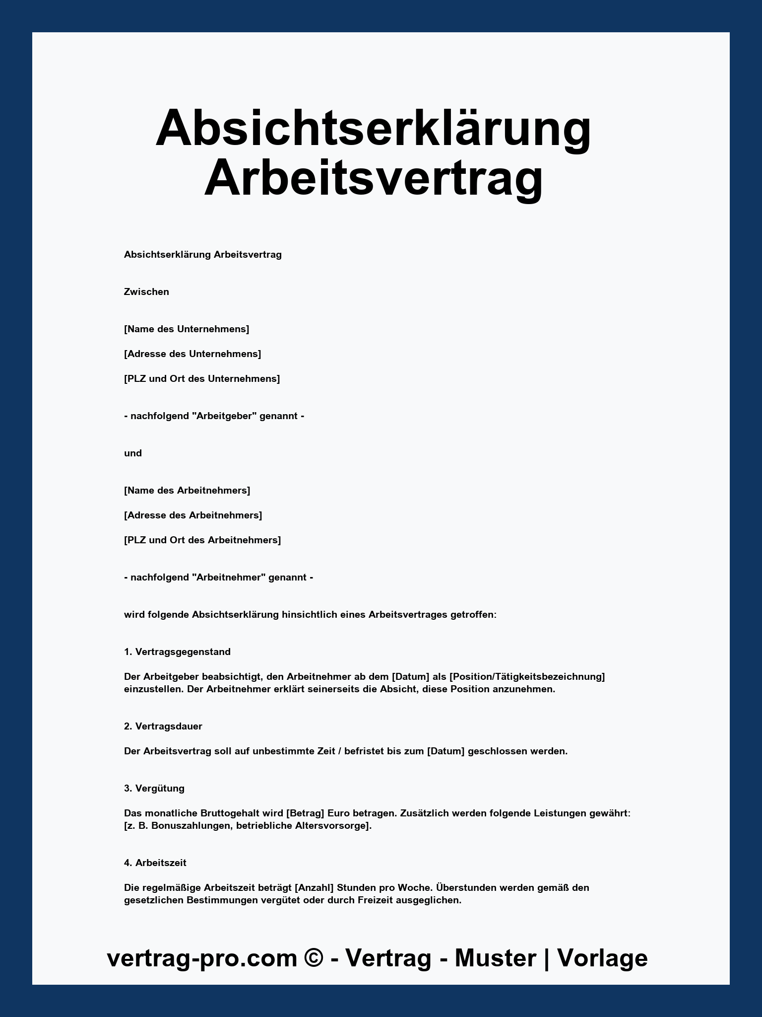 Absichtserklärung Arbeitsvertrag