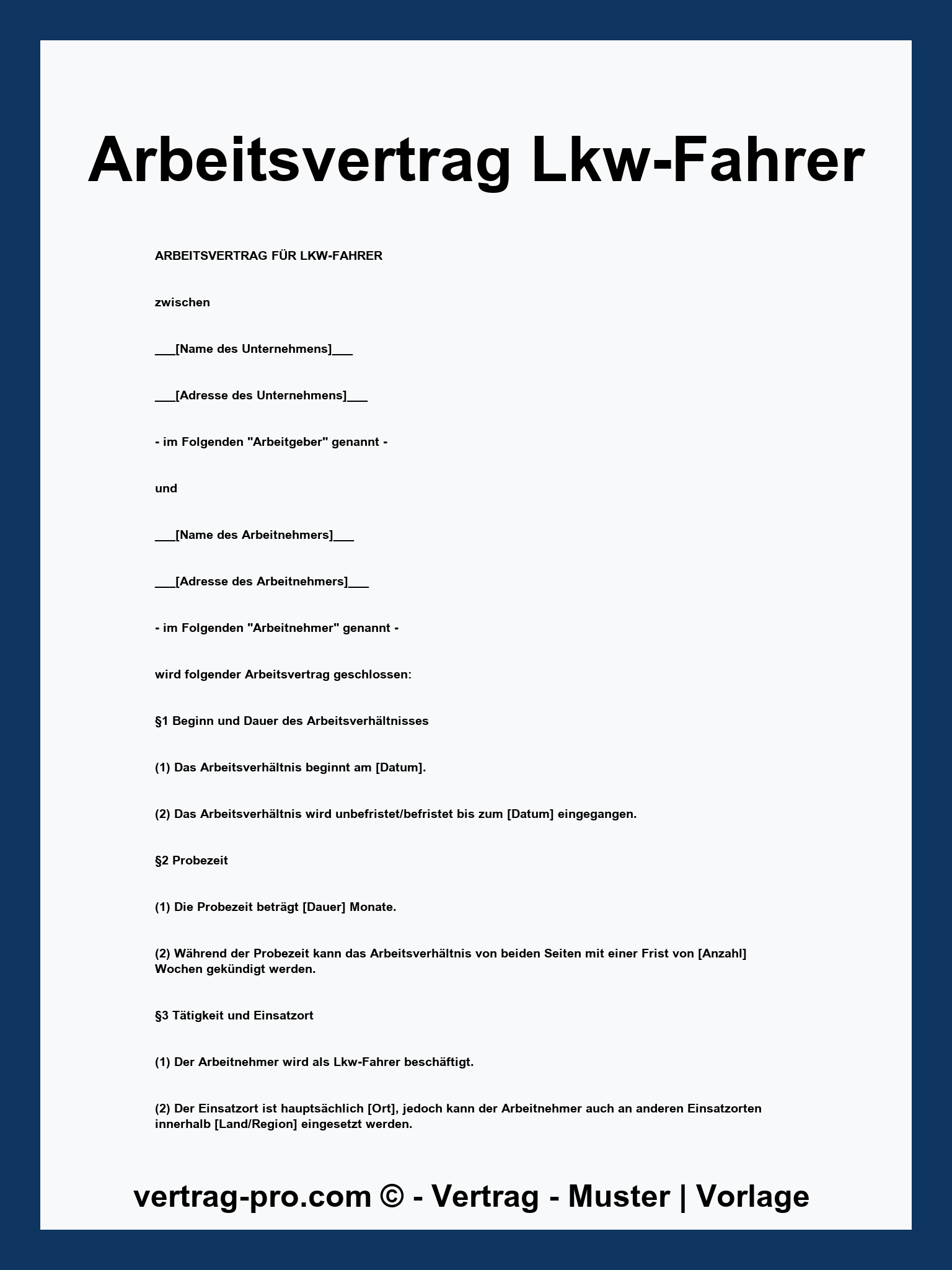 Arbeitsvertrag Lkw-Fahrer - PDF