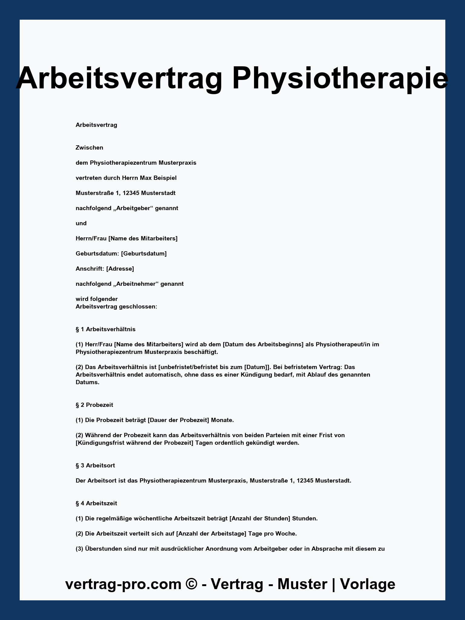 Arbeitsvertrag Physiotherapie - PDF