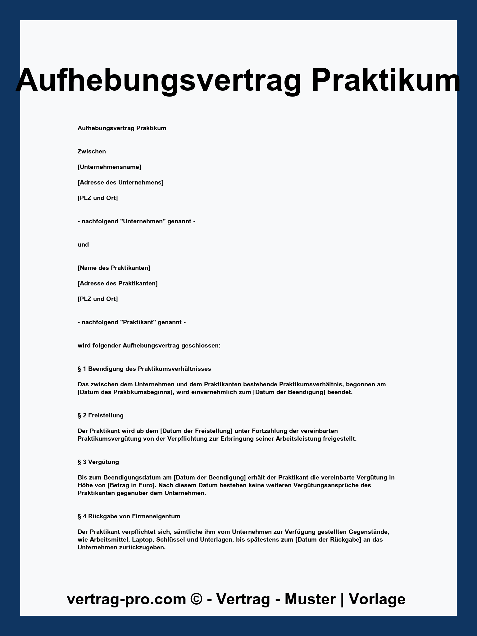 Aufhebungsvertrag Praktikum