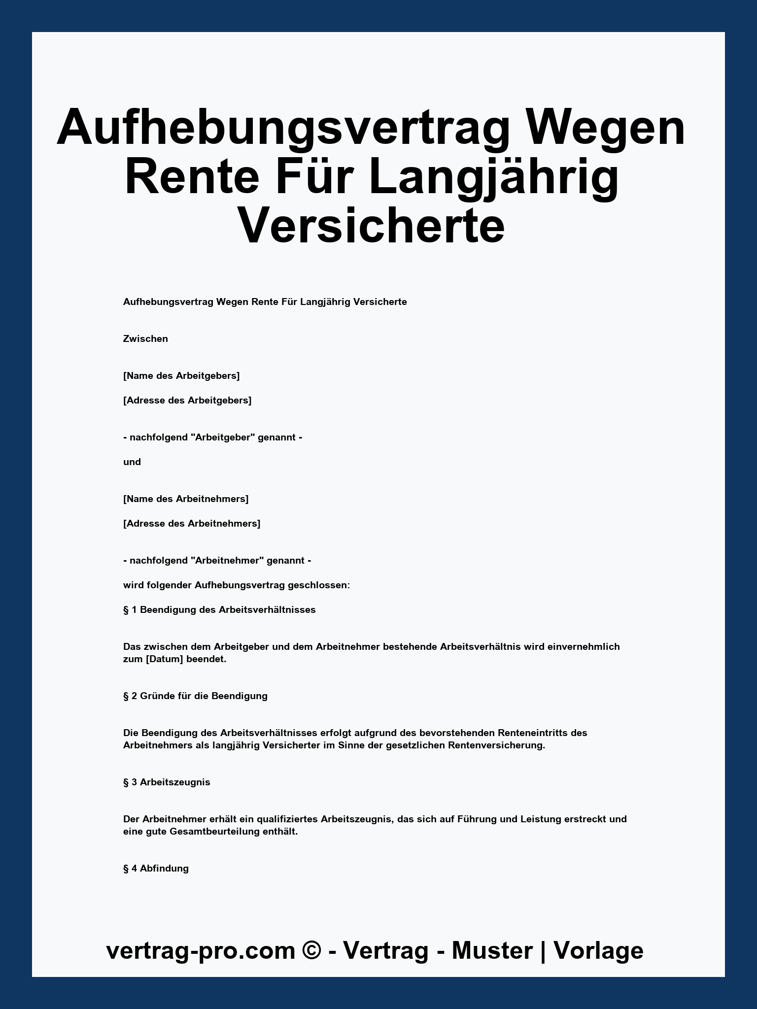 Muster Aufhebungsvertrag Wegen Rente Mit 63