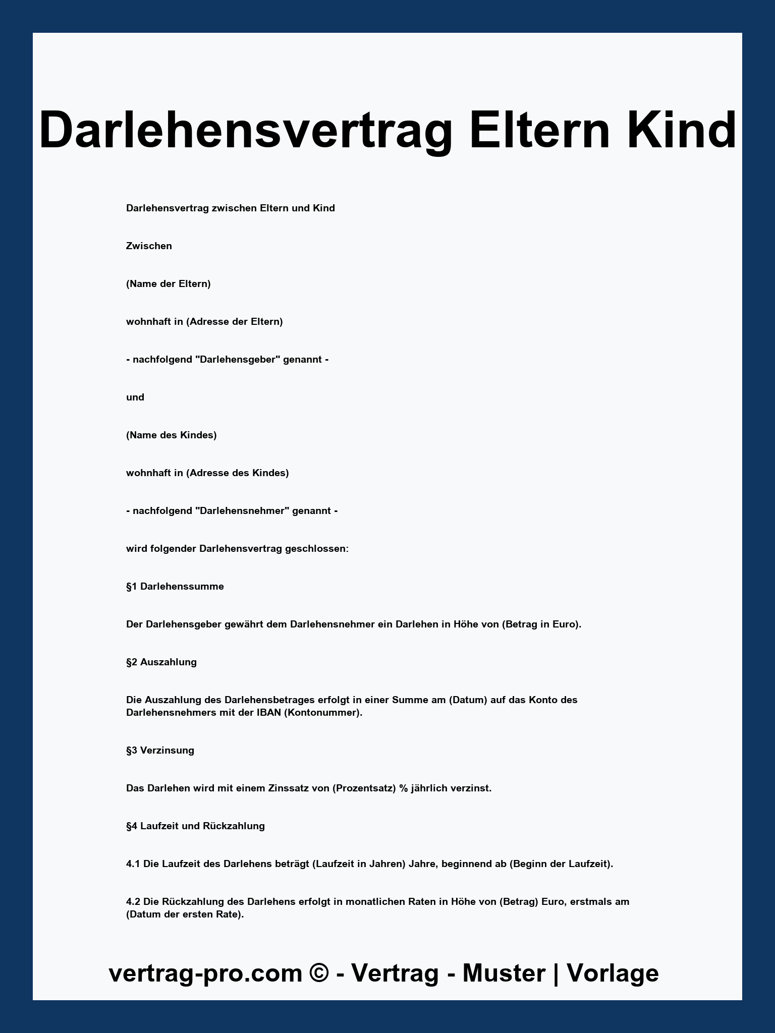 Darlehensvertrag Eltern Kind Muster - WORD