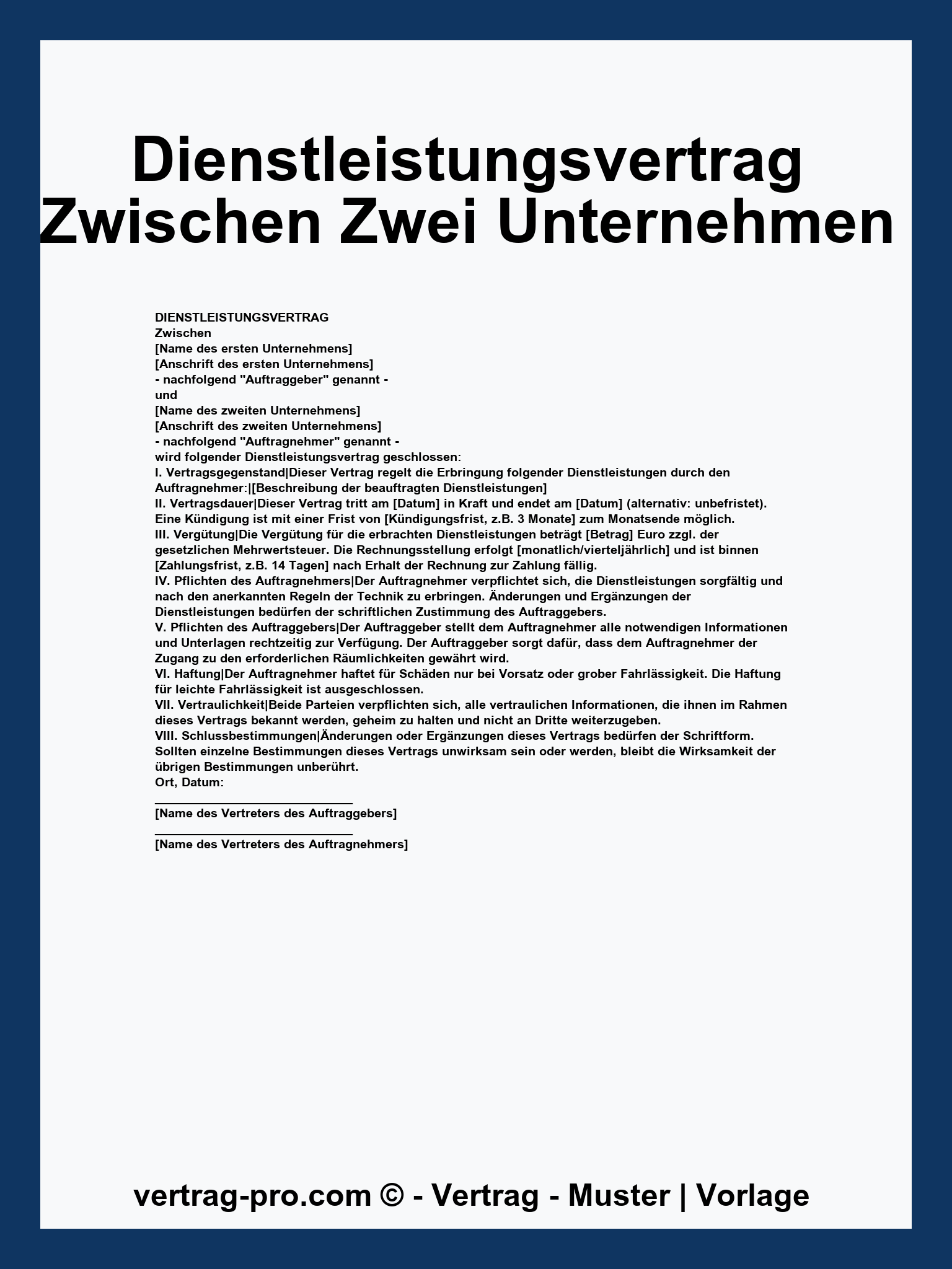 Dienstleistungsvertrag Zwischen Zwei Unternehmen