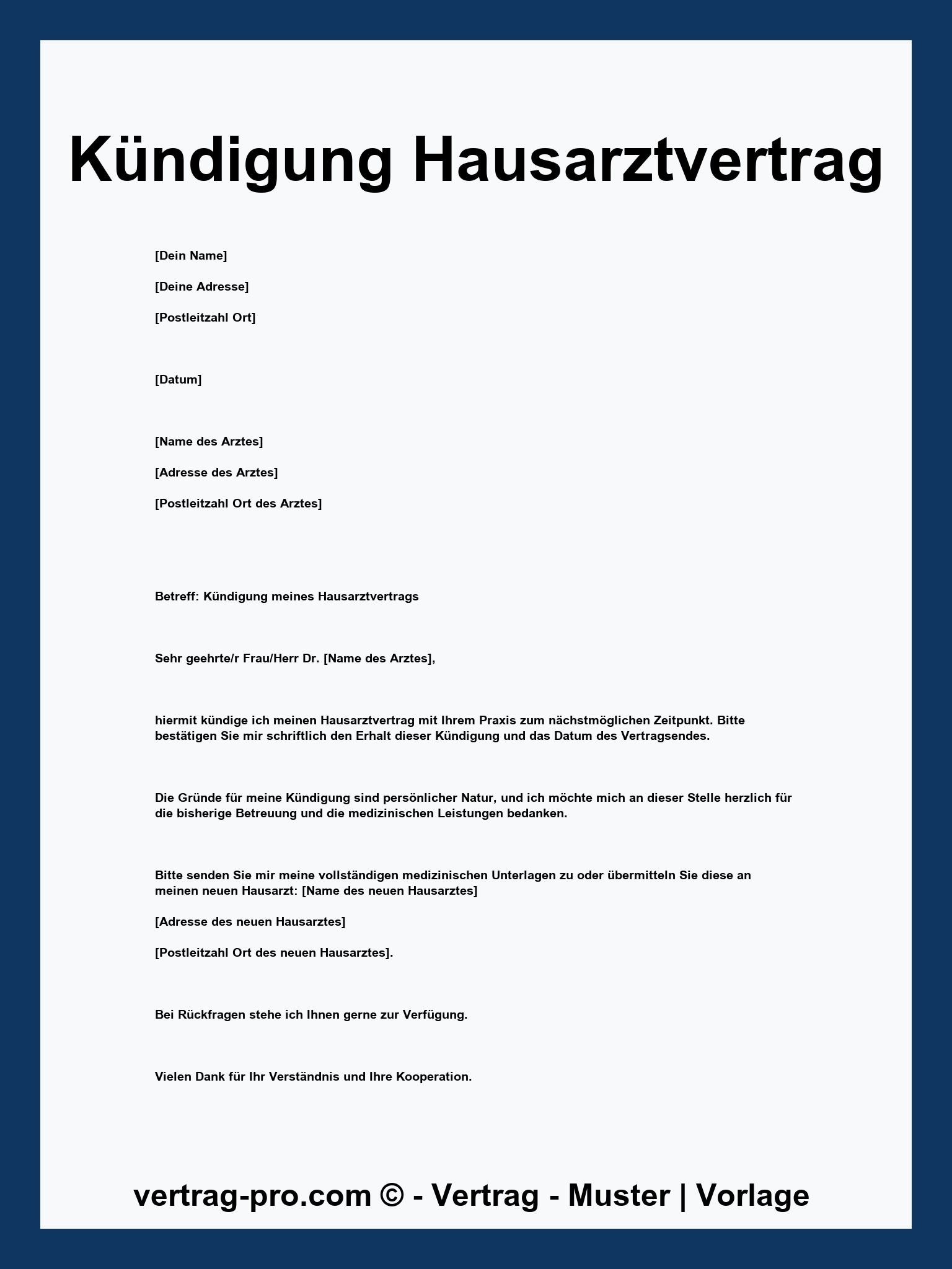 Kündigung Hausarztvertrag Vorlage