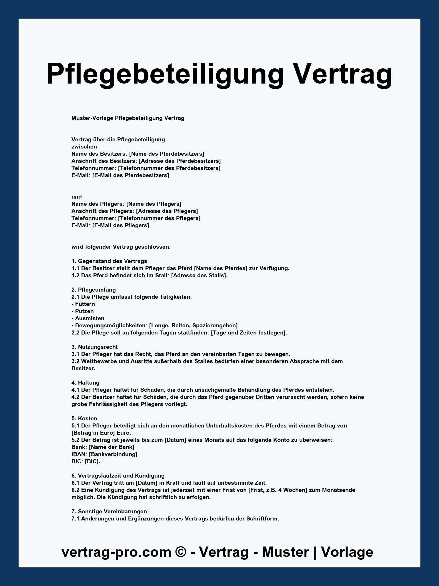 Pflegebeteiligung Vertrag Muster