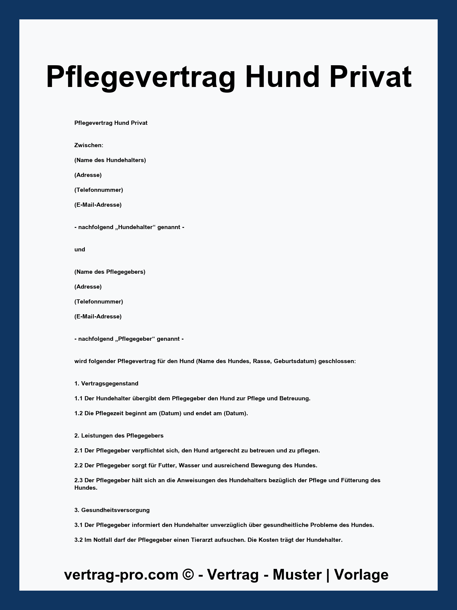 Pflegevertrag Hund Privat Muster
