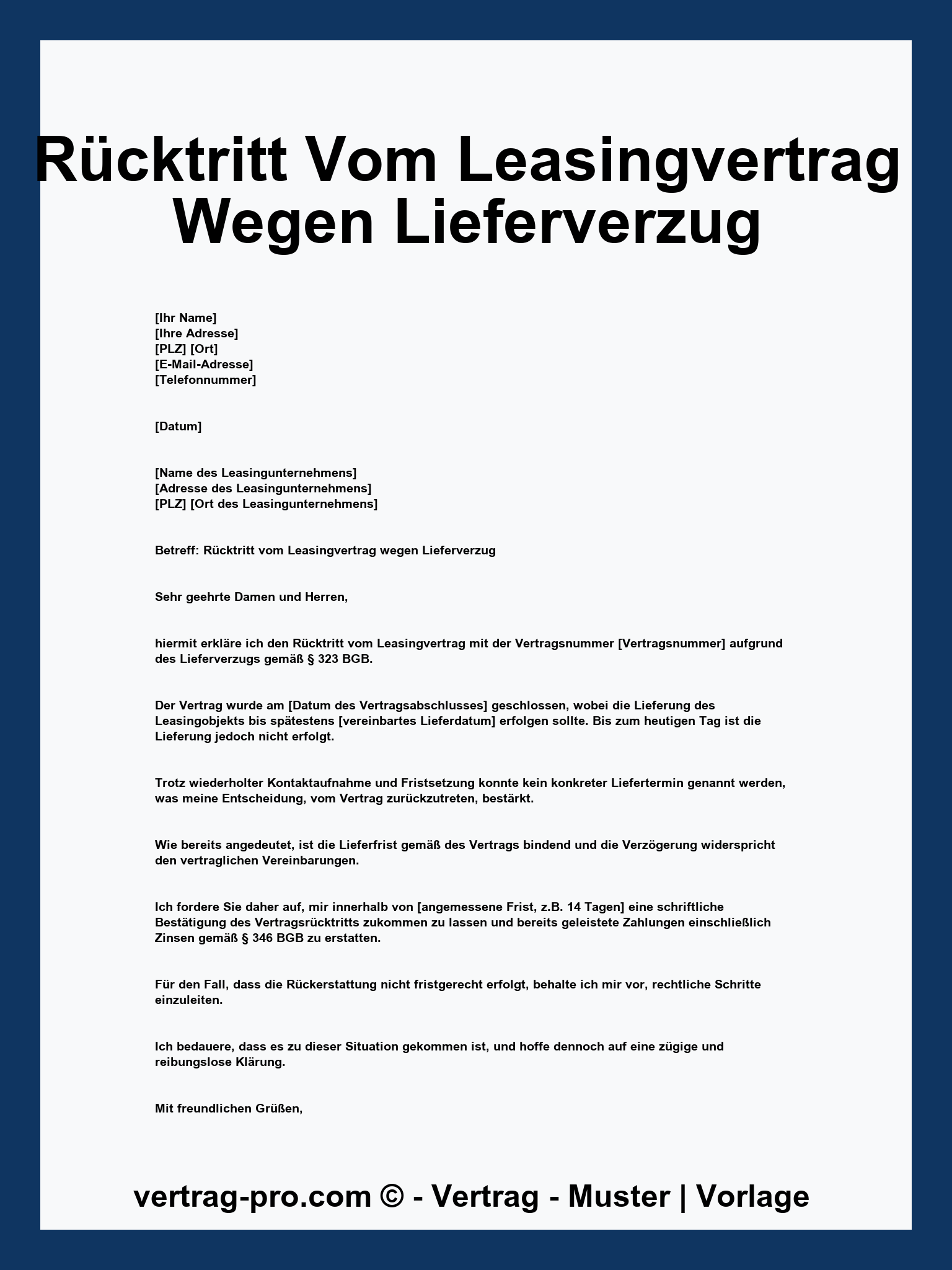 Rücktritt Vom Leasingvertrag Wegen Lieferverzug Muster