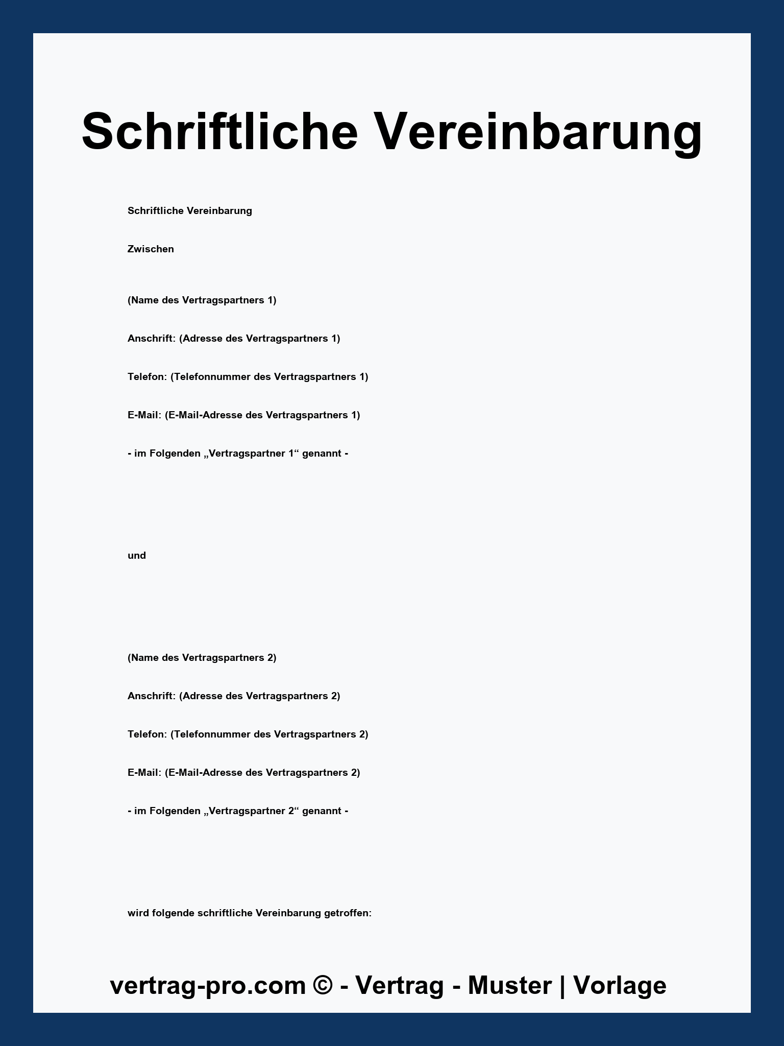 Schriftliche Vereinbarung Vorlage - PDF