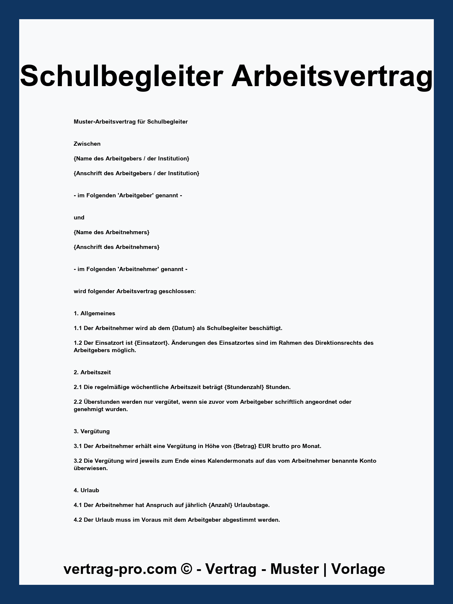 Schulbegleiter Arbeitsvertrag Muster