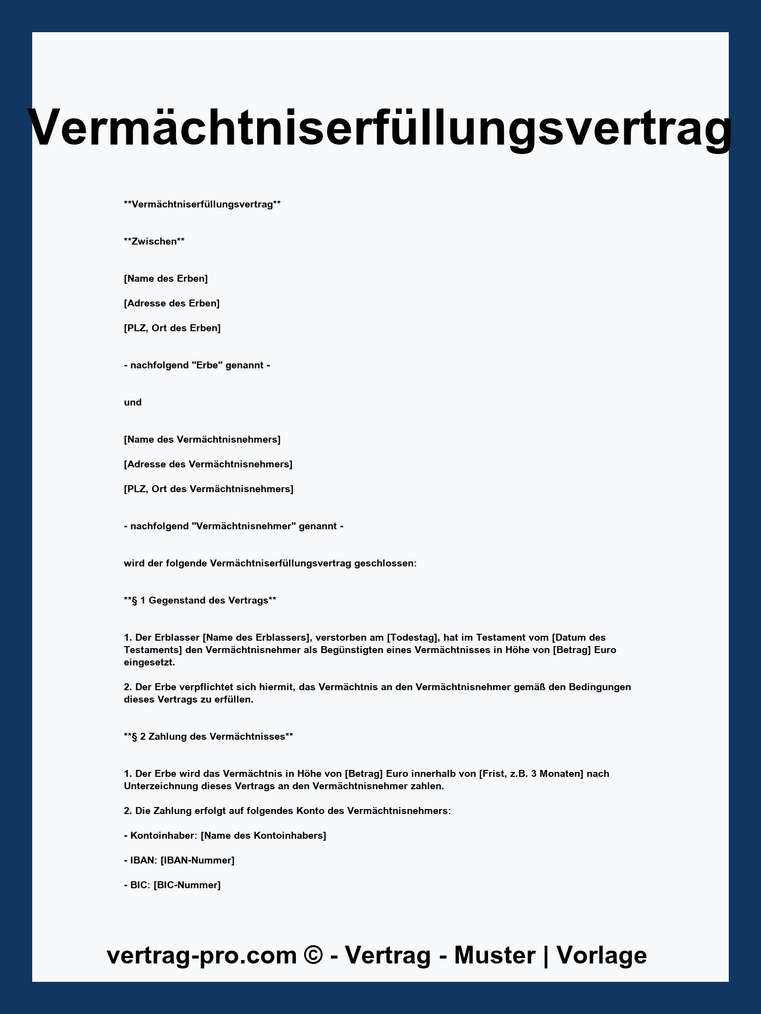 Vermächtniserfüllungsvertrag Muster
