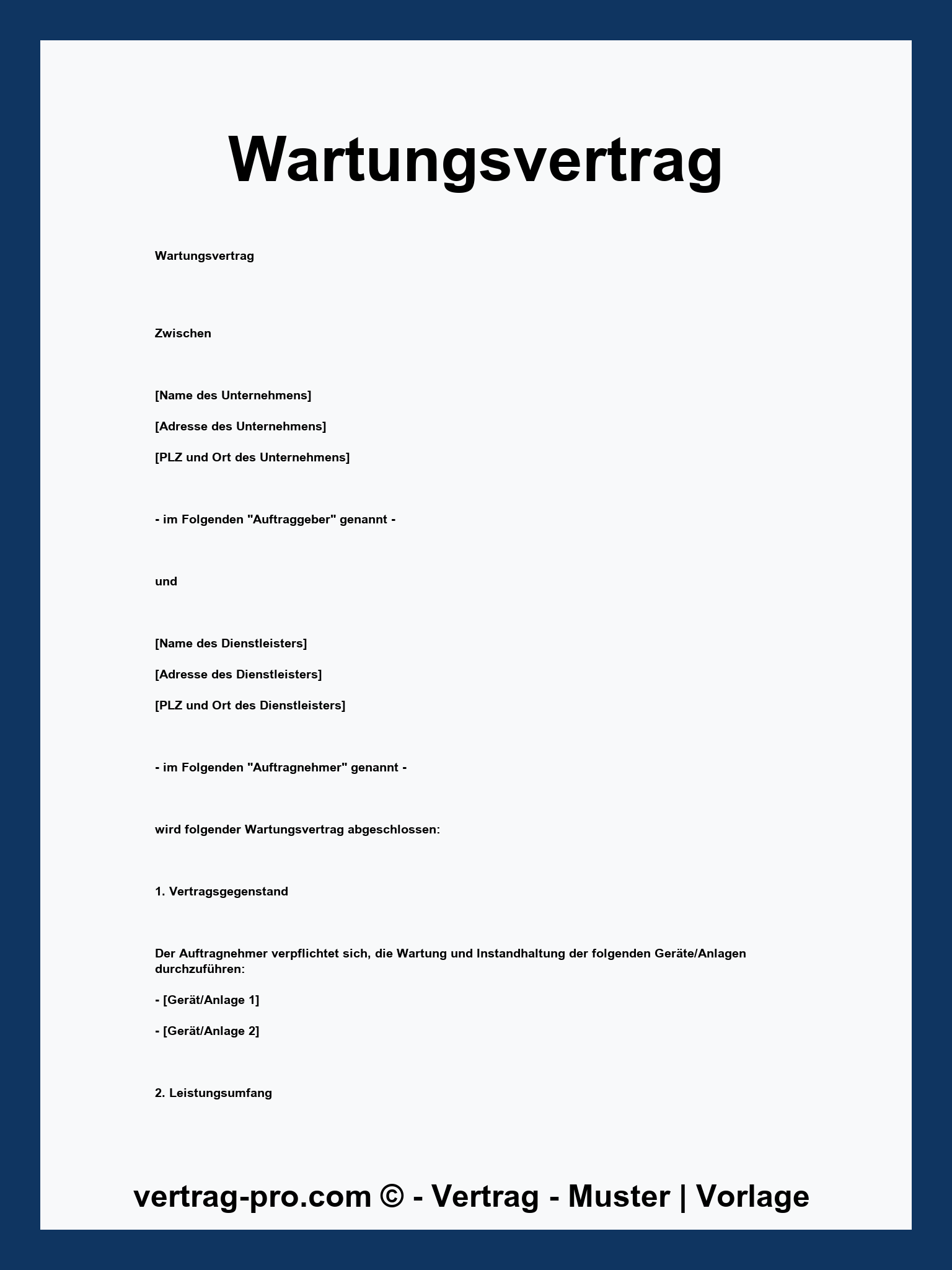 Wartungsvertrag Vorlage - WORD