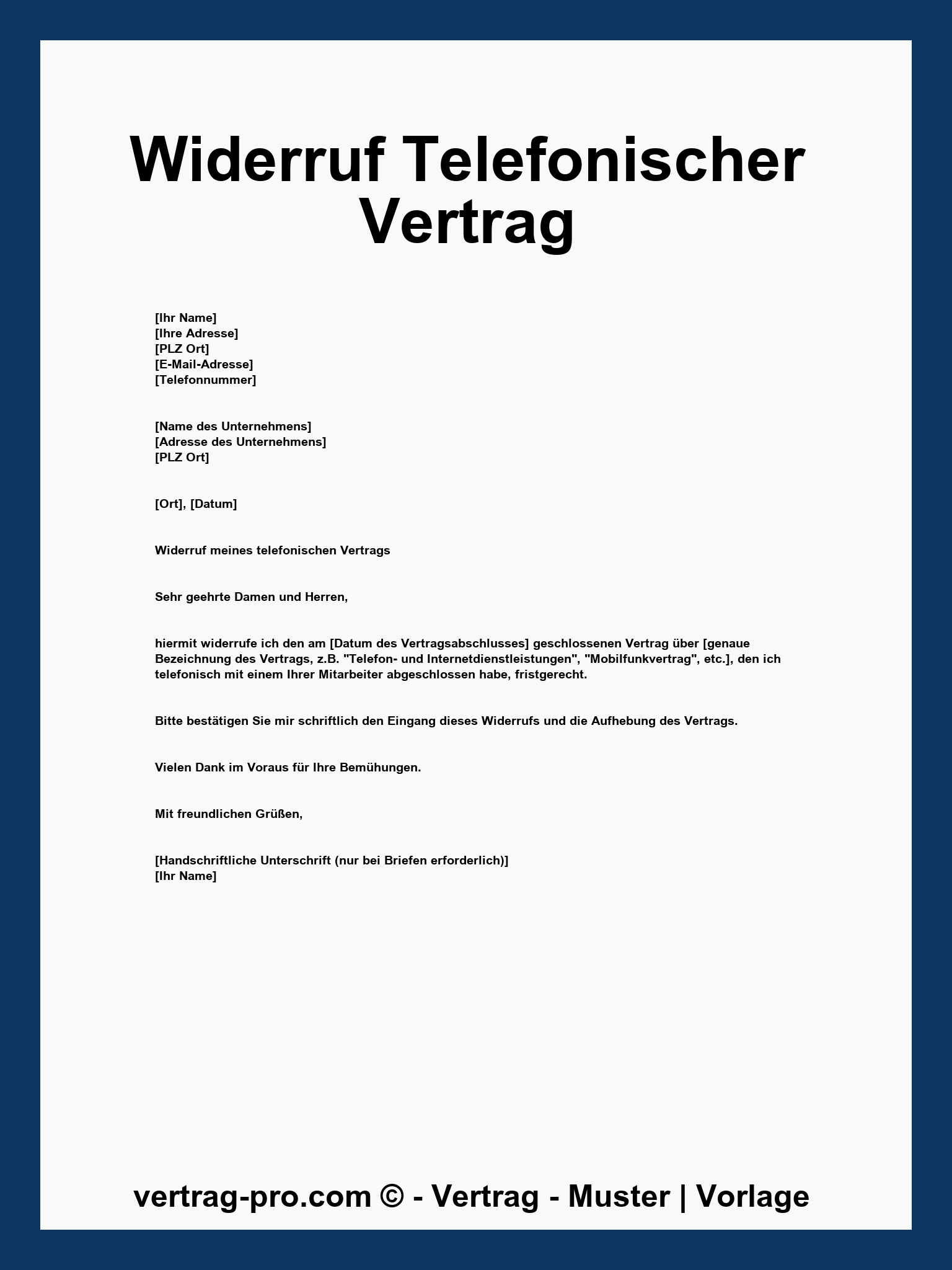 Widerruf Telefonischer Vertrag Muster